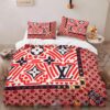Louis Vuitton High-End Brand Red Pattern Quilt Bedding Set