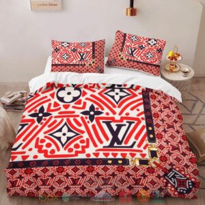 Louis Vuitton High-End Brand Red Pattern Quilt Bedding Set