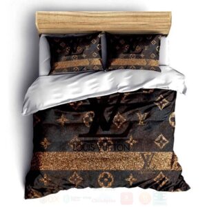 Louis Vuitton Logo Black Luxury Brand Bedding Set
