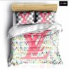 Louis Vuitton Logos White Luxury Brand Bedding Set
