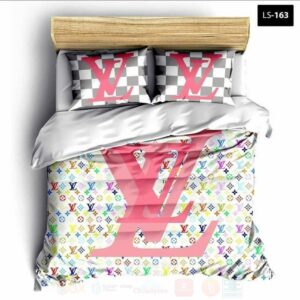 Louis Vuitton Logos White Luxury Brand Bedding Set