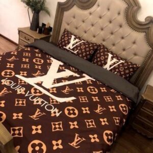 Louis Vuitton Luxury Brand Brown Pattern Bedding Set