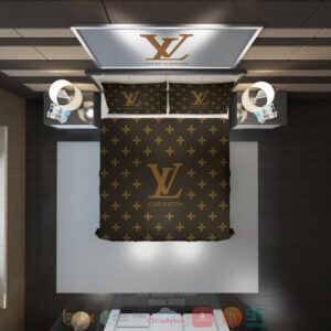 Louis Vuitton Luxury Brand Brown Quilt Bedding Set
