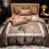 Louis Vuitton Luxury Brand Lv Brown Checked Pattern Bedding Set