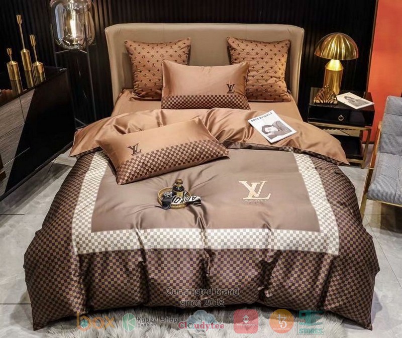 Louis Vuitton Luxury Brand Lv Brown Checked Pattern Bedding Set Louis Vuitton Luxury Brand Lv Brown Checked Pattern Bedding Set