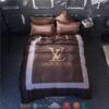 Louis Vuitton Lv Brown White Border Caro Pattern Duvet Cover Bedding Set