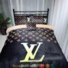 Louis Vuitton Lv Gold Logo Black Duvet Cover Bedding Set