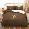 Louis Vuitton Lv Gold Logo Brown Duvet Cover Bedding Set