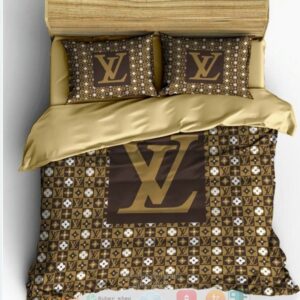 Louis Vuitton Lv Luxury Brand Brown Quilt Bedding Set