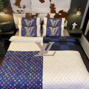 Louis Vuitton Lv Navy And White Caro Pattern Duvet Cover Bedding Set