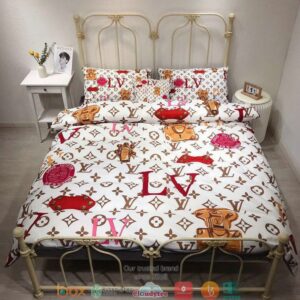 Louis Vuitton Lv Perfume Pattern Red White Duvet Cover Bedding Set