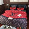 Louis Vuitton Lv Red Brown Duvet Cover Bedding Set