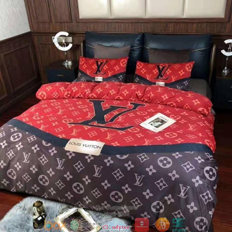 Louis Vuitton Lv Red Brown Duvet Cover Bedding Set Louis Vuitton Lv Red Brown Duvet Cover Bedding Set