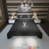 Louis Vuitton Lv Silver Logo Black Duvet Cover Bedding Set