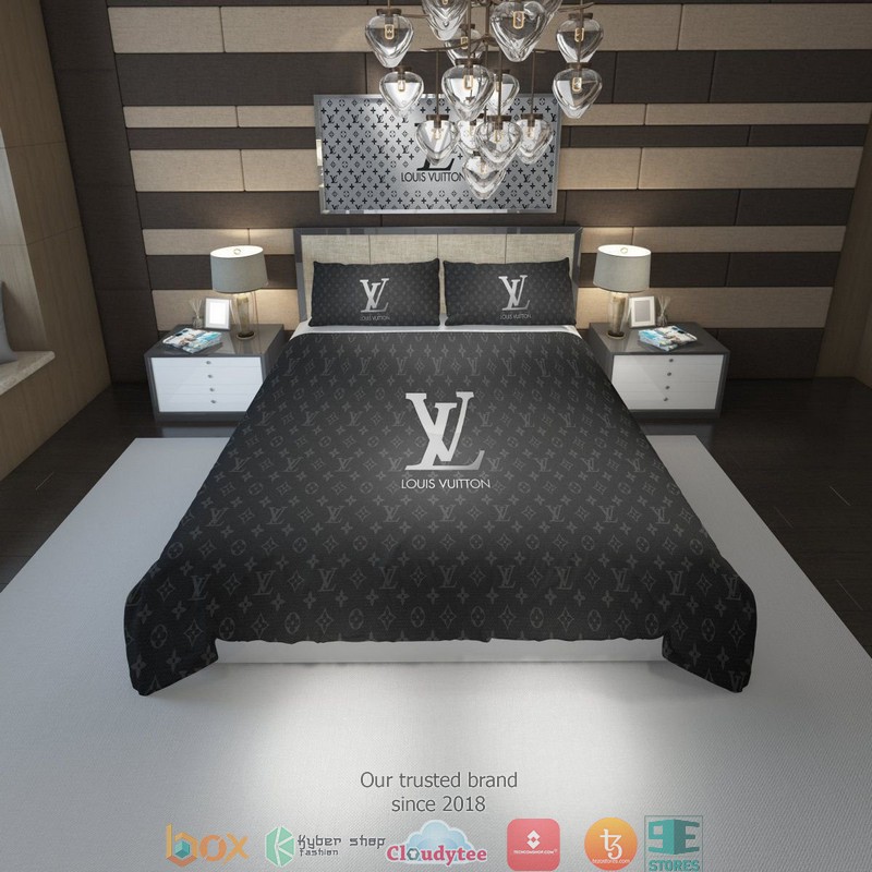 Louis Vuitton Lv Silver Logo Black Duvet Cover Bedding Set Louis Vuitton Lv Silver Logo Black Duvet Cover Bedding Set
