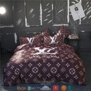 Louis Vuitton Lv White Logo Brown Duvet Cover Bedding Set
