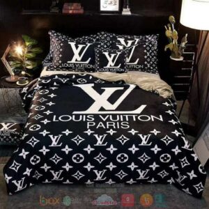 Louis Vuitton Paris Lv Luxury Brand Black Pattern Quilt Bedding Set