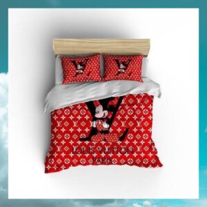 Louis Vuitton Paris Mickey Mouse Red Quilt Bedding Set