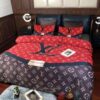 Louis Vuitton Red Black Pattern Quilt Bedding Set