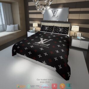 Louis Vuitton Red White Pattern Navy Duvet Cover Bedding Set