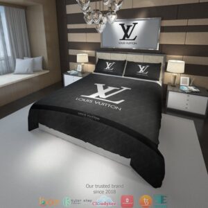 Louis Vuitton Silver Logo Black Duvet Cover Bedding Set