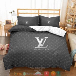 Louis Vuitton Silver Logo Grey Quilt Bedding Set