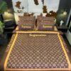Louis Vuitton Supreme Brown Yellow Border Duvet Cover Bedding Set