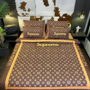Louis Vuitton Supreme Brown Yellow Border Duvet Cover Bedding Set