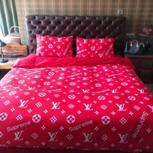 Louis Vuitton Supreme Red Duvet Cover Bedding Set
