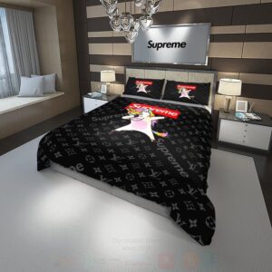 Louis Vuitton Unicorn Cute Black Luxury Brand Bedding Set