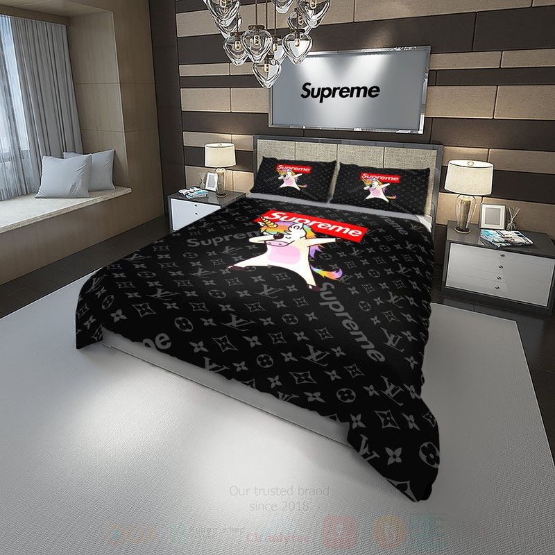 Louis Vuitton Unicorn Cute Black Luxury Brand Bedding Set Louis Vuitton Unicorn Cute Black Luxury Brand Bedding Set