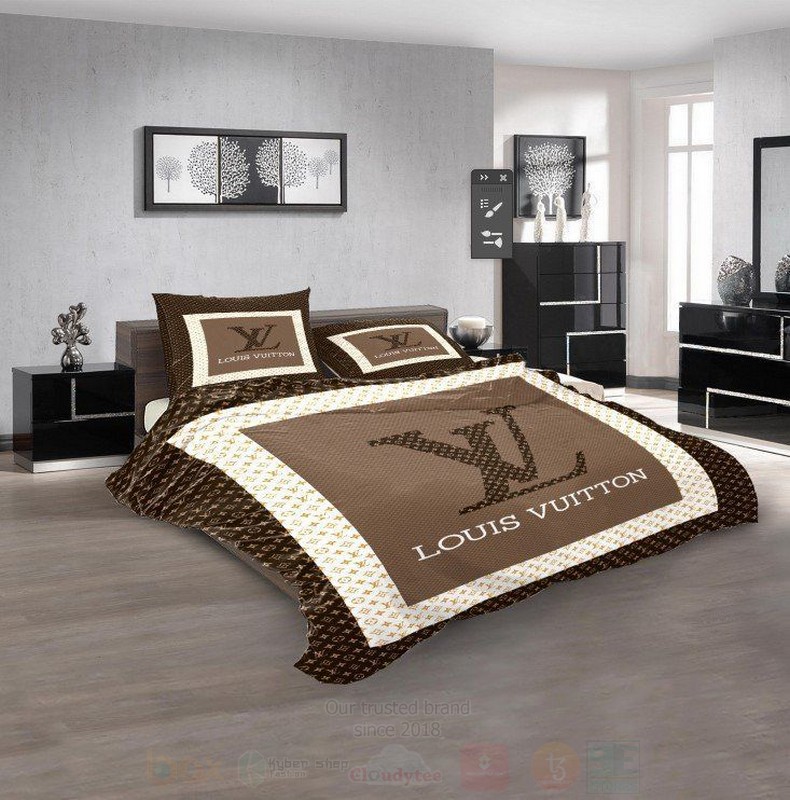 Louis Vuitton White-Brown Luxury Brand Bedding Set Louis Vuitton White-Brown Luxury Brand Bedding Set