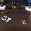 Louis Vuitton Yellow Logo Brown Simple Duvet Cover Bedding Set