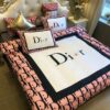 Luxury Christian Dior Brand Pink-White Bedding Sets