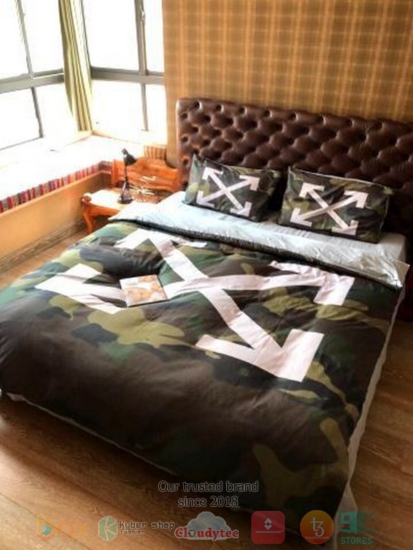 Luxury Off White Logo Green Camo Bedding Set Luxury Off White Logo Green Camo Bedding Set