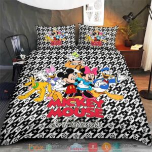 Lv Houndstooth Mickey Mouse And Friends Quilt Bedding Set