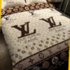 Lv Louis Vuitton Cream-Brown Inspired Bedding Set