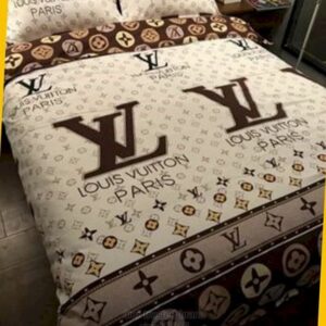 Lv Louis Vuitton Cream-Brown Inspired Bedding Set