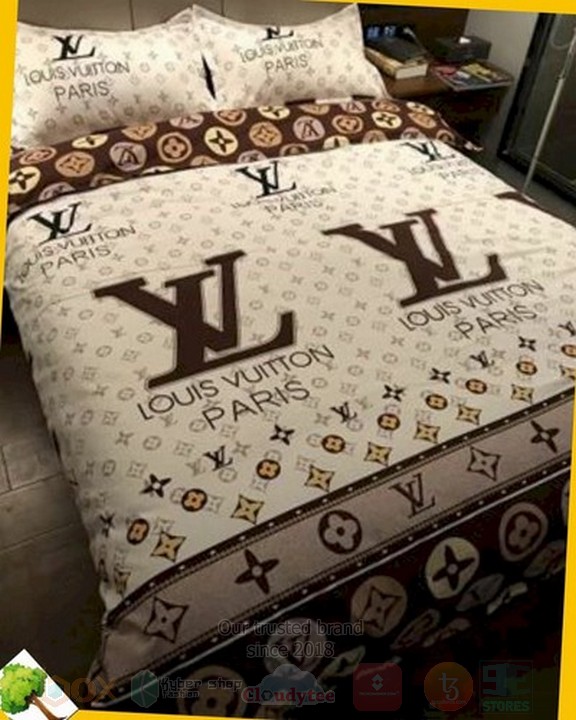 Lv Louis Vuitton Cream-Brown Inspired Bedding Set Lv Louis Vuitton Cream-Brown Inspired Bedding Set
