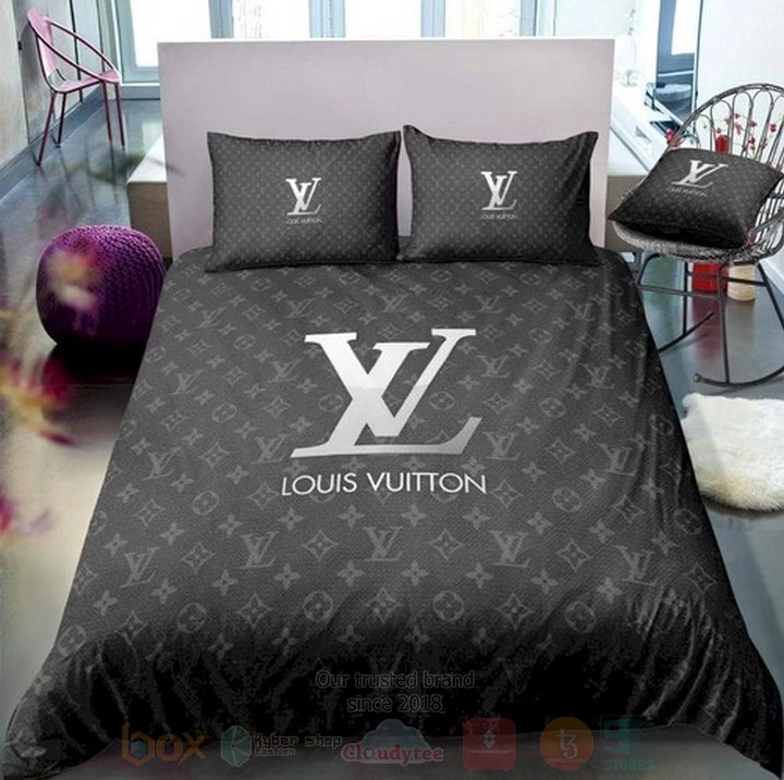 Lv Louis Vuitton Dark Grey Inspired Bedding Set Lv Louis Vuitton Dark Grey Inspired Bedding Set
