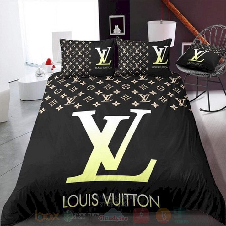 Lv Louis Vuitton Yellow-Black Inspired Bedding Set Lv Louis Vuitton Yellow-Black Inspired Bedding Set