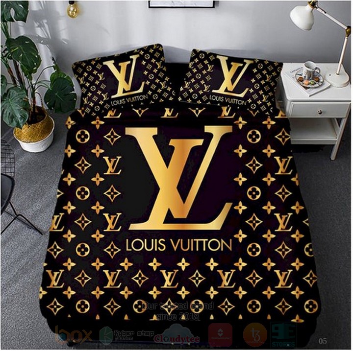 Lv Louis Vuitton Yellow-Black Logo Inspired Bedding Set Lv Louis Vuitton Yellow-Black Logo Inspired Bedding Set