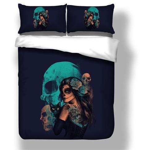 Makeup Teal Sugar Skull Duvet Cover and Pillowcase Set Bedding Set 432 Makeup Teal Sugar Skull Duvet Cover and Pillowcase Set Bedding Set 432