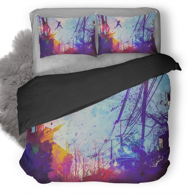 Man Jumping Roof Abstract Illustration Painting Dq Duvet Cover and Pillowcase Set Bedding Set Man Jumping Roof Abstract Illustration Painting Dq Duvet Cover and Pillowcase Set Bedding Set