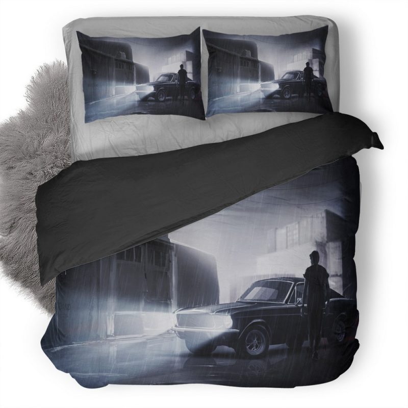 Man Walking To His Mustang In Rain K6 Duvet Cover and Pillowcase Set Bedding Set Man Walking To His Mustang In Rain K6 Duvet Cover and Pillowcase Set Bedding Set