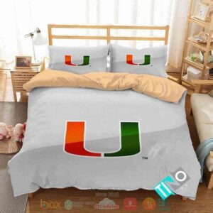 Miami Hurricanes Ncaa Logo White Bedding Set