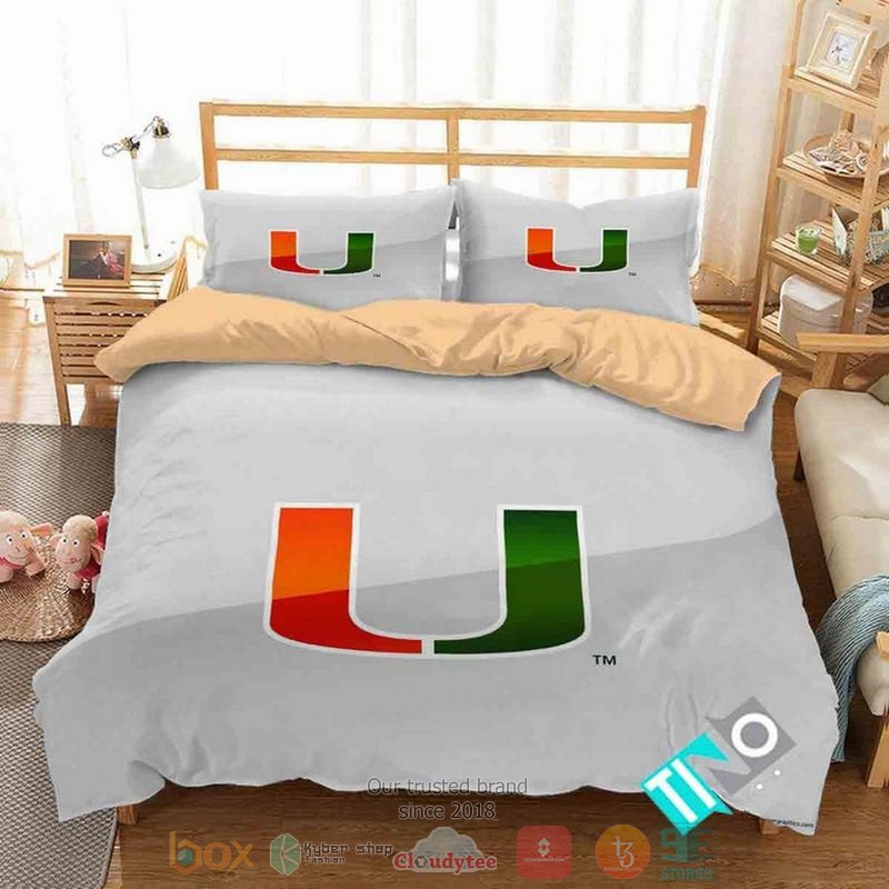 Miami Hurricanes Ncaa Logo White Bedding Set Miami Hurricanes Ncaa Logo White Bedding Set
