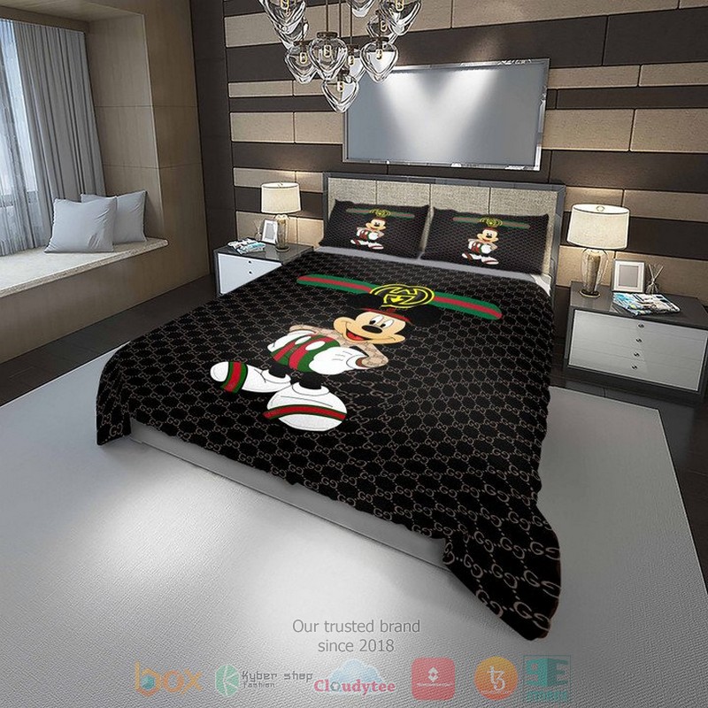 Mickey Mouse Gucci Black Pattern Quilt Bedding Set Mickey Mouse Gucci Black Pattern Quilt Bedding Set
