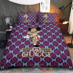 Mickey Mouse Gucci High-End Brand Blue Red Pattern Quilt Bedding Set