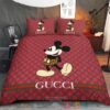 Mickey Mouse Gucci Red Pattern Quilt Bedding Set
